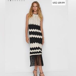 Mango fringe hem crochet dress